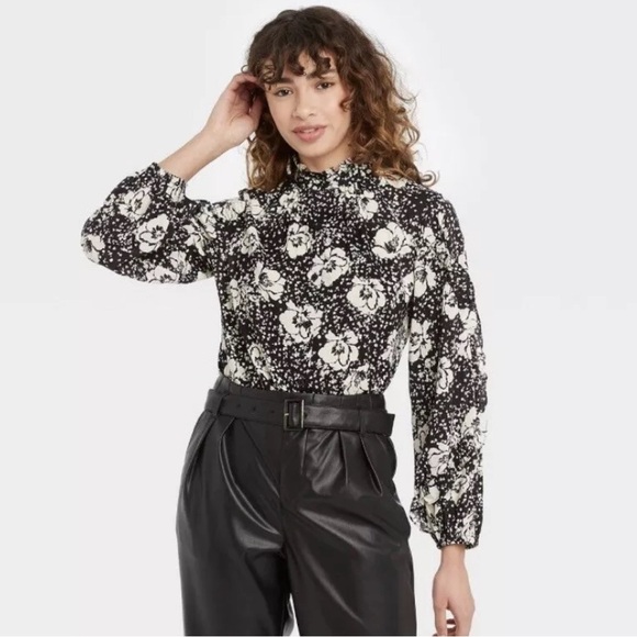 Who What Wear Tops - Women's Printed Balloon Long Sleeve Blouse - Who What Wear Medium